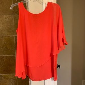 Bright coral one shoulder top